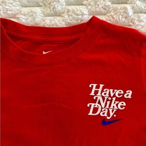 Nike Red Tee with White and Blue Slogan